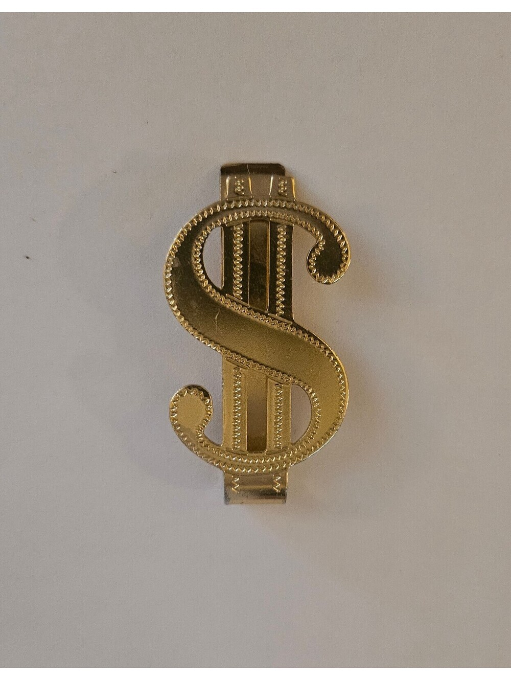 Vintage $ Dollar Sign Money Clip Men ID Credit Card Holder gold color metal EUC
